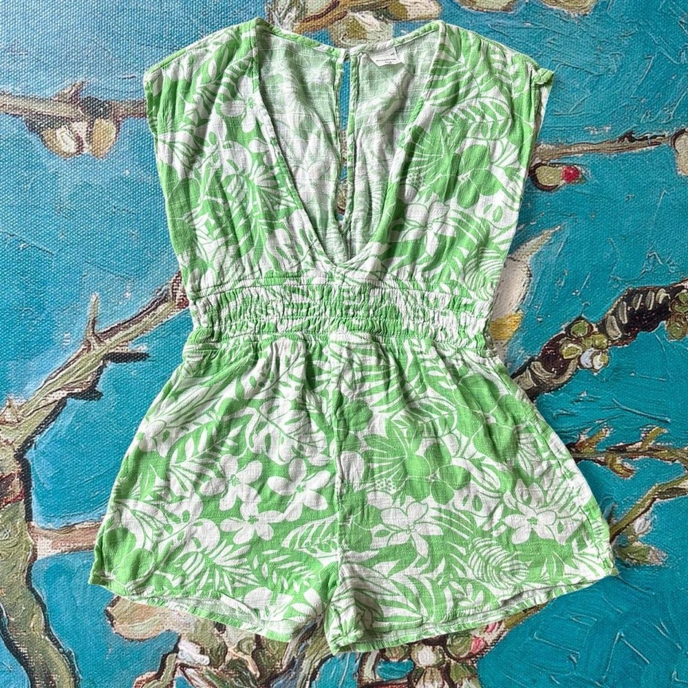Abercrombie Kids Green and White One Piece Tropical Print
